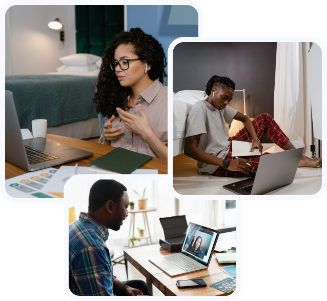 3-image collage of people having virtual calls